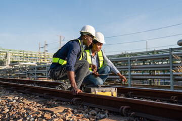 Young mechanical engineer working and holding tablet to checking and inspection gas pipeline system...