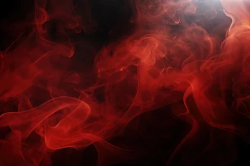 Fotobehang A thick red swirling smoke pattern in front of a black background/drifting smoke overlay or texture. © Designpoint_3