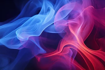 Fotobehang A thick neon color swirling smoke pattern in front of a black background/drifting smoke overlay or texture. © Designpoint_3