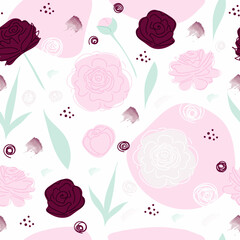 Peonies seamless pattern. Floral summer print with peonies.