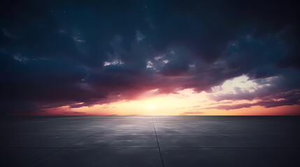 Fototapeta na wymiar Empty concrete floor, 3D rendering sea view square with clear sky background