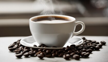 Fototapeta premium A cup of coffee with a spoon in it