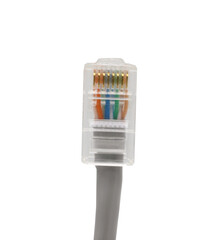 Gray network cables with molded RJ45 plug on transparent background (PNG File)	
