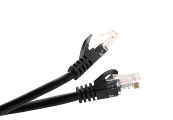 Network cables with molded RJ45 plug on transparent background (PNG File)