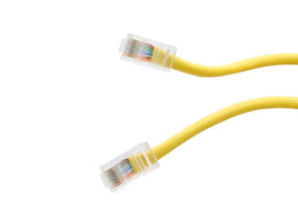 Yellow network cables with molded RJ45 plug on transparent background (PNG File)	
