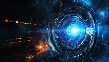 Fototapeta premium Technological tunnel with blue light. Concept of advanced technology and the future.