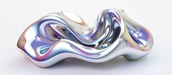 3d rendering dynamic shape fluid form liquid metallic chrome neon on white background. Generated AI