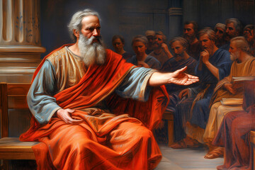 Obraz premium Painting of Apostle Paul preaching in the synagogue to the Ephesians Generative AI Illustration