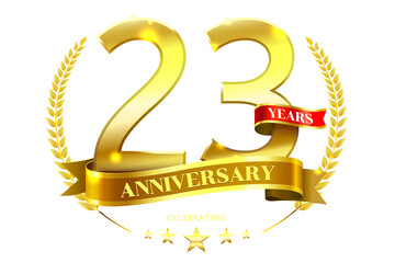 23 Years Anniversary in laurel wreath Gold Ribbon