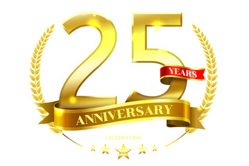 25 Years Anniversary in laurel wreath Gold Ribbon