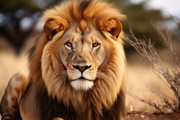 Naklejka na ściany i meble Image of a male lion. Ai generated