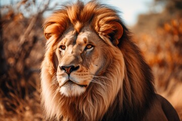 Fototapeta premium Image of a male lion. Ai generated
