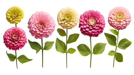 Zinnia Flowers and Garden Design Elements Isolated on Transparent Background for Vibrant Floral Perfume and Essential Oil Designs - Top View PNG Digital Art 3D Illustration