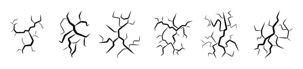 Set of cracked glass or cracked wall earthquake surface silhouette illustration vector