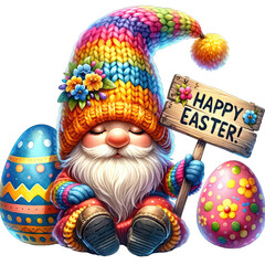 Fototapeta na wymiar Easter Gnome Watercolor Happy Easter Gnome Watercolor Clipart for Easter Egg Hunting Party