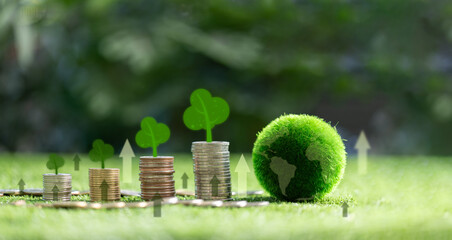Green business growth and sustainable energy concepts. Showing financial developments and business...