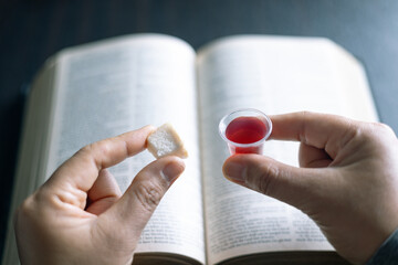 Holy Communion or Eucharist of christianity concept. Eucharist is sacrament instituted by Jesus....