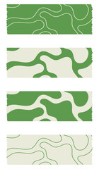 Set of green ribbons. Washi tapes collection with pattern in vector. Pieces of decorative tape for scrapbooks. Set of vintage labels	