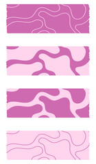Set of pink ribbons. Washi tapes collection with pattern in vector. Pieces of decorative tape for scrapbooks. Set of vintage labels	