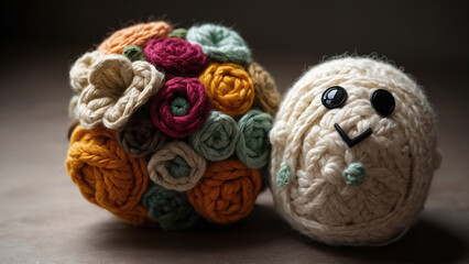 Wedding bouquet knitted from yarn. Symbol of love. Amigurumi.