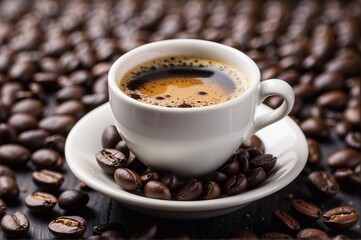 Obraz premium cup of black coffee with beans