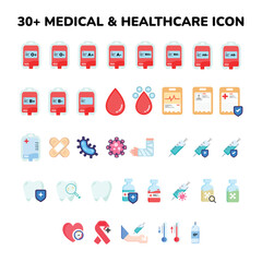 Set of 30+ medical and healthcare icon with colorful type