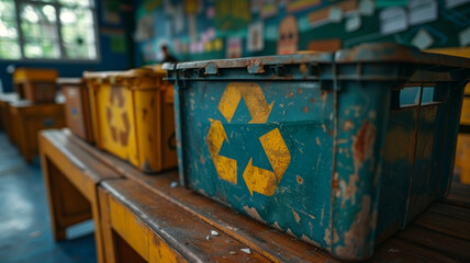 recycling bins in a classroom