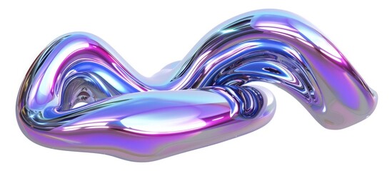 3d rendering dynamic shape fluid form liquid metallic chrome neon on white background. Generated AI