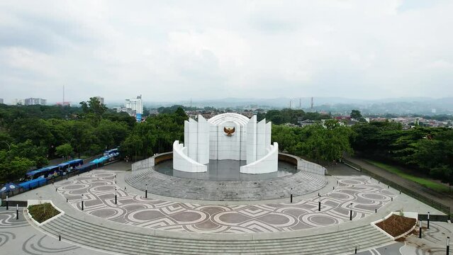 Aerial view of the Monumen Perjuangan Rakyat Jawa Barat - Monju Monument. 