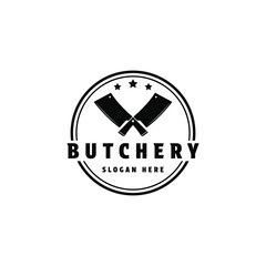 Butcher knife logo design vintage retro label circle 