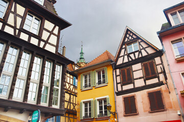 Fototapeta na wymiar Old town and dome od St. Martin church. Architecture. Christmas time, Colmar, France