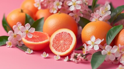 Fresh Citrus Fruits and Pink Flowers banner