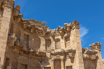 Side view photo of Nymphaeum. The  monument consecrated to the springs nymphs.  Jerash.  Jordan.