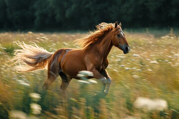 Obraz premium Thunderous Motion: A Horse's Trotting Escape