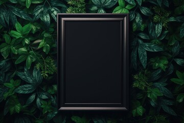 Mockup empty black frame. Botanical decorations frame Ai generated