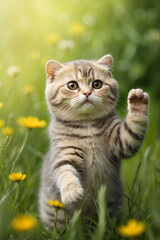 Naklejka na ściany i meble joyful playful young scottish fold cat