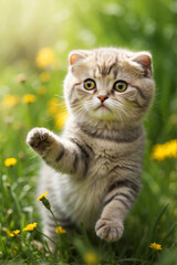 Naklejka na ściany i meble joyful playful young scottish fold cat