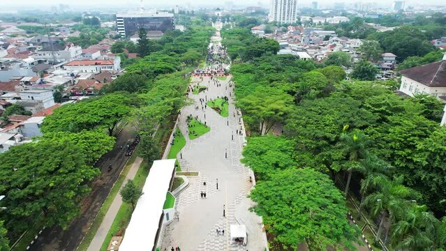 Aerial view of the Monumen Perjuangan Rakyat Jawa Barat - Monju Monument. 