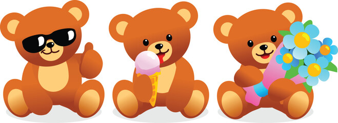 Fototapeta premium Cartoon bear sitting with objects.