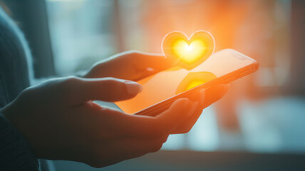 Glowing heart above the smartphone screen.