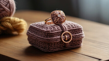 Wedding rings knitted from yarn. Symbol of love. Amigurumi.