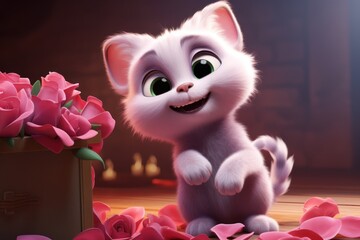 cat with pink flower