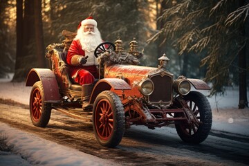 Santa Claus is driving a car