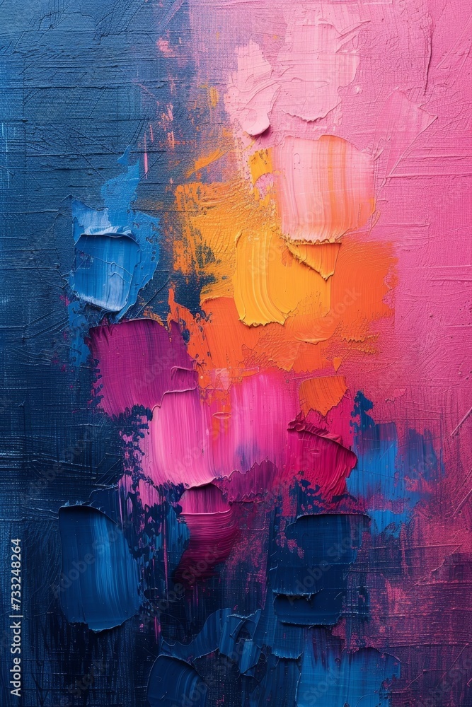 Poster an energetic abstract painting filled with a multitude of vibrant colors and expressive brushstrokes