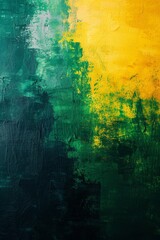 An abstract painting featuring vibrant green and yellow colors.