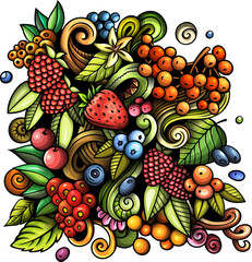 Berry Fruits cartoon doodles illustration