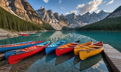 Lakefront Harmony: Canoes Resting on Moraine's Picturesque Jetty