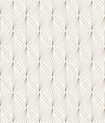 Vector seamless texture. Modern geometric background. Mesh with thin wavy threads. - 733249267
