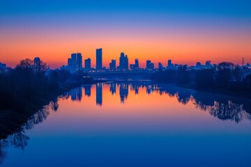 Mirrored Cityscape on the River at Dawn