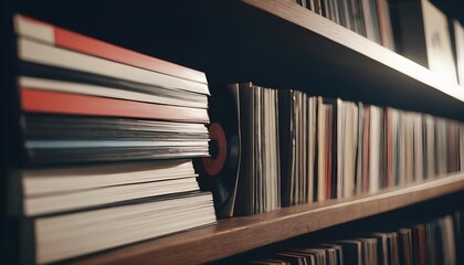 Neatly Arranged Vinyl Records on a Shelf